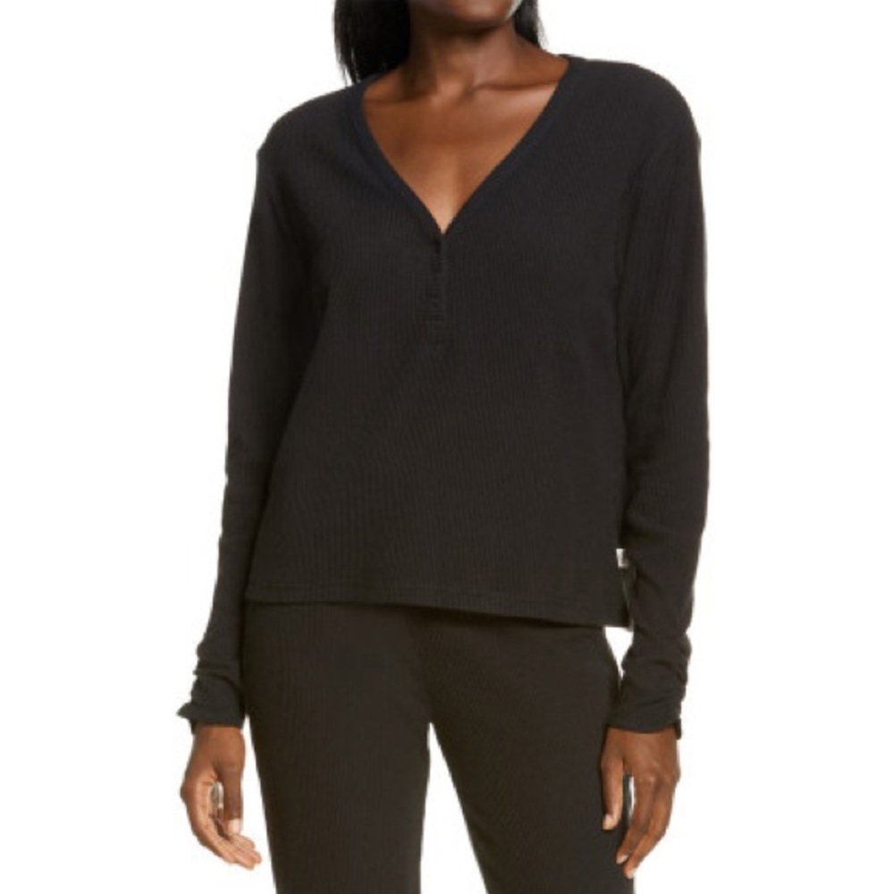 UGG Women's Maxwell Rib V-Neck Henley Black Top